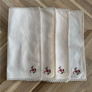 White linen hand embroidered delicate floral dinner napkins set of 4